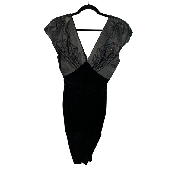 Climax David Howard Sz 2 Embroidered Leather Suede Midi Dress Vintage 80s Black - Picture 2 of 6